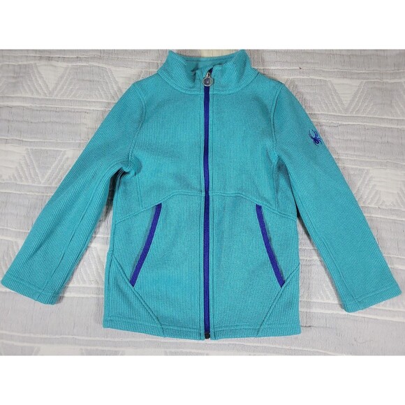 Spyder Kids Fleece Jacket Aqua/Turquoise Size 5/6 Full Zip Outdoor Winter - Picture 1 of 8